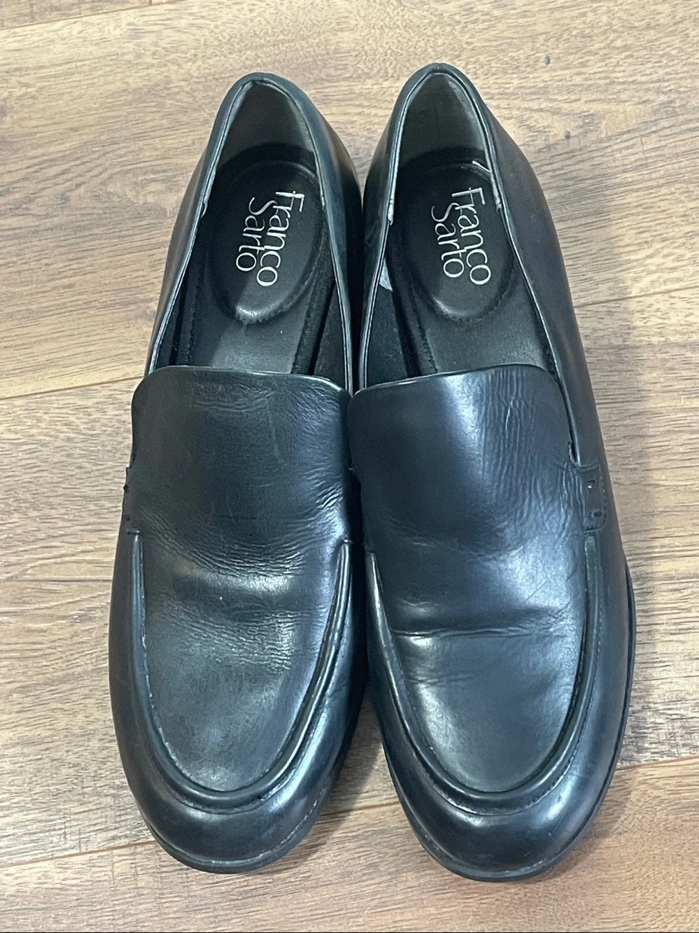 Franco Sarto Black Leather Heeled Loafers Size 11